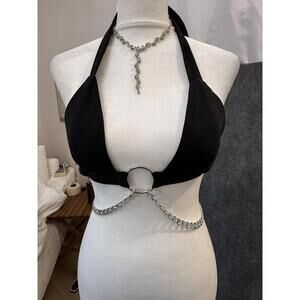 IHeartRaves Top Womens Small Black Halter O-Ring Chain Festival Rave Party EDM